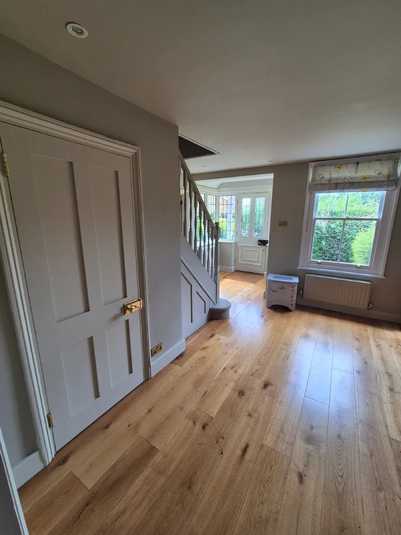 Hallway after redecoration in forest green